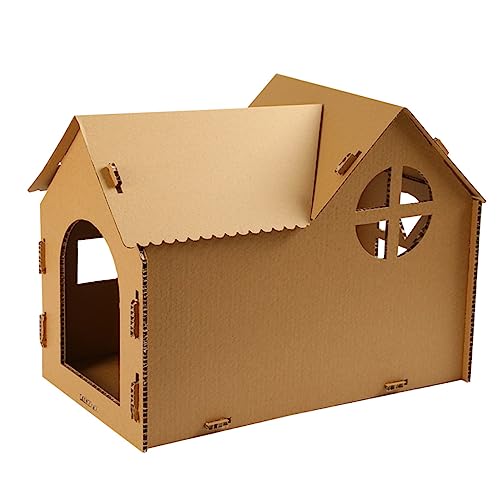 Parliky Katzenhaus Kätzchen Katzenkratzbrett Katzenkratzkarton Spielzeug Kratzspielplätze Für Katzenhäuser Katze Kratzt Katzennest Kätzchen Spielen Wellpappe Wellpapier Light Brown von Parliky