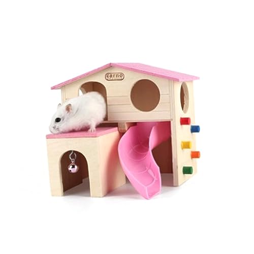 Parliky Spielhaus für Hamster aus Holz Schiebetreppe und Glocke bunt für Hamster und Rennmäuse zufällige Farbauswahl von Parliky