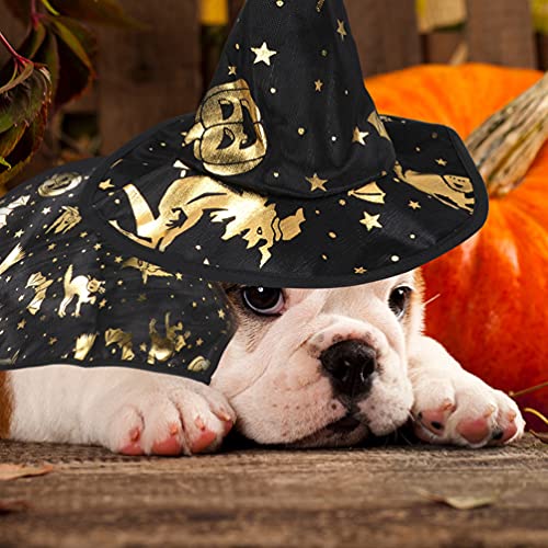 1 Satz Bedruckter Zauberermantel Halloween-haustiermantel Haustier-cosplay-kostüm Katze Cosplay Vampirumhang Haustier-zauberermantel-hut Katze Haustier Katzen Und Hunde Polyester von PartyKindom