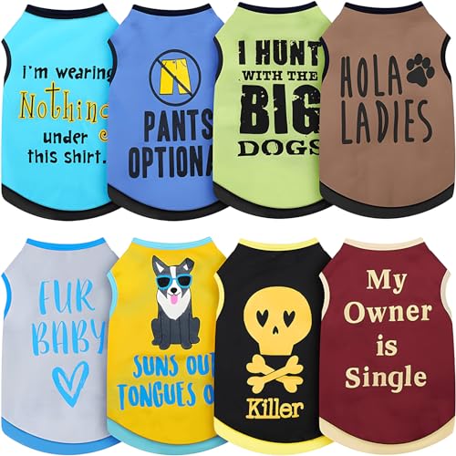 Partymall 8 Stück Hunde-Shirts für Kleine und mittlere Hunde gedruckt niedlich atmungsaktiv Welpenweste Sweatshirt Sommer Hunde T-Shirts Mode Strandkleidung (M) von Partymall