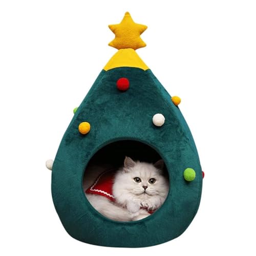 Katzenbett-Nest, bequemes Katzenbett aus Filz in Höhle Weihnachtsbaum in Form eines halbgeschlossenen Nestes für Haustiere, um das Kätzchen warm zu halten (60 x 42 x 40) von Paryou