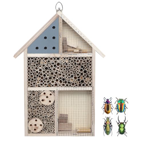 Insektenhotel aus Holz, 25 x 3.5 x 4 cm Umweltfreundliches Insektenhaus für Schmetterlinge Marienkäfer im Garten, Insekten Hotel Aufhängen für Bienen, Marienkäfer, Florfliegen & Schmetterlinge von Pasdrucn