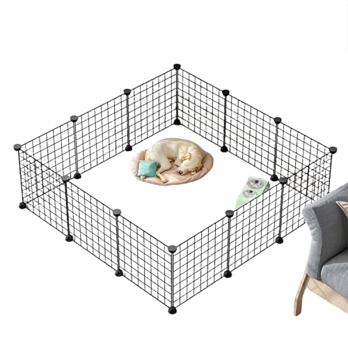 Pasdrucn 12 Stück Meerschweinchen Gehege Aus Metall, 37x37cm Meerschweinchen Käfig Gehege, Metall Freigehege Für Kaninchen, Freilaufgehege Kaninchen Freigehege Für Hamster, Kaninchen, Igel (Schwarz) von Pasdrucn