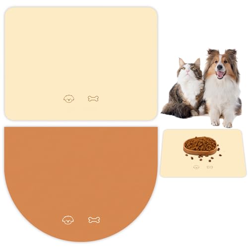 Pasdrucn 2 Stück Napfunterlage Katzen Futternapf Unterlage 40x50cm, Napfunterlage Hunde Und Katzen, näpfe, tränken & zubehör für Hunde(Halbkreis und Quadrat) (Paket C) von Pasdrucn