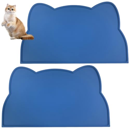 Pasdrucn 2Pcs Napfunterlage Katzen, Napfunterlage Hund, Hundenapf Unterlage, Katzen Zubehör, rutschfeste Unterlage Katzennapf, Katzenzubehör, Hunde Futtermatte Katzen Futtermatte (Blau) von Pasdrucn