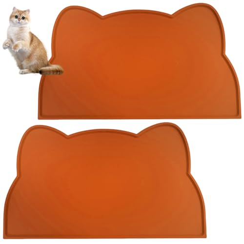 Pasdrucn 2Pcs Napfunterlage Katzen, Napfunterlage Hund, Hundenapf Unterlage, Katzen Zubehör, rutschfeste Unterlage Katzennapf, Katzenzubehör, Hunde Futtermatte Katzen Futtermatte (Braun) von Pasdrucn