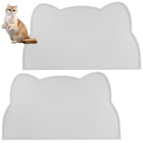 Pasdrucn 2Pcs Napfunterlage Katzen, Napfunterlage Hund, Hundenapf Unterlage, Katzen Zubehör, rutschfeste Unterlage Katzennapf, Katzenzubehör, Hunde Futtermatte Katzen Futtermatte (Grau) von Pasdrucn