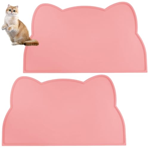 Pasdrucn 2Pcs Napfunterlage Katzen, Napfunterlage Hund, Hundenapf Unterlage, Katzen Zubehör, rutschfeste Unterlage Katzennapf, Katzenzubehör, Hunde Futtermatte Katzen Futtermatte (Rosa) von Pasdrucn