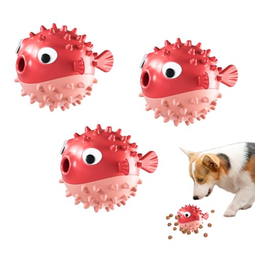 Pasdrucn 3 Stück Kugelfischform Hundespielzeug Intelligenz Ball Set, Futterball Für Hunde, Welpenspielzeug, Intelligenzspielzeug Für Hunde, Hundeball Für Kleine Mittelgroße Große Hunde (Rot) von Pasdrucn