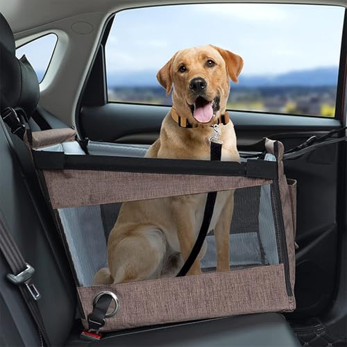 Pasdrucn 48x48x48cm Autositz Hund, Hunde Autositz Verstärkt Hundesitz Auto, Atmungsaktiver Faltbarer Wasserdichter Hundesitz Auto, Atmungsaktiv Waschbare Hundeautositz (Kaffee) von Pasdrucn