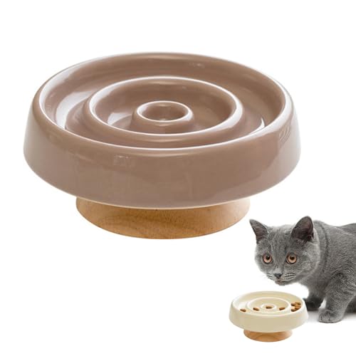 Pasdrucn Anti Schling Napf Katzen Keramik, Katzennapf Keramik Futternapf Katze, Anti schling napf Hund, Slow Feeder Katze Nassfutter (braun) von Pasdrucn