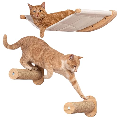 Pasdrucn DIY Kletterwand Katzen, Katzentreppe Wand, Atzen Kletterwand Set Mit Katzenbaum Hängematte Katze, Katzenhängematte Wand, Kletterstufe, Katzen Kletterwand Set, Katzenleiter von Pasdrucn