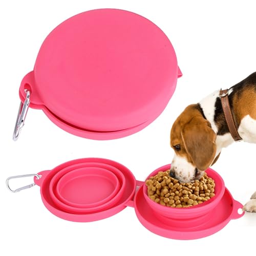 Pasdrucn Faltbarer Hundenapf, Anti-Rutsch Silikontiernapf, Tragbare Hundenäpfe, Doppelt Gefaltetes Silikon-Haustierprodukt für Haustier Katzen Und Kleine Hund (Pink) von Pasdrucn