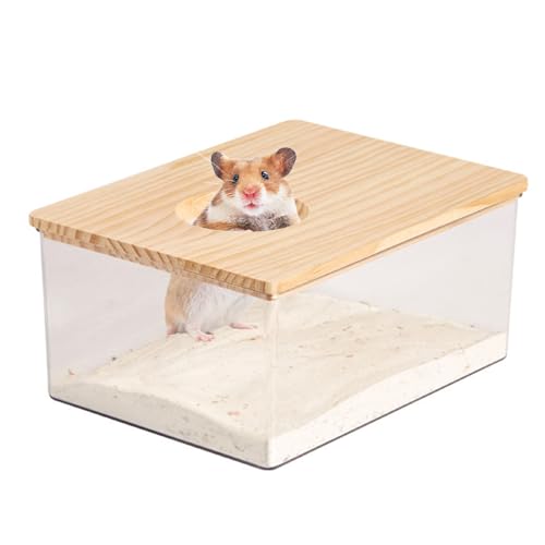 Pasdrucn Haustier Hamster Badezimmer, Hamster Sand Badebehälter, Sandbad Container Toilette mit Naturholzabdeckung für Rennmäuse Ratten Mäuse (A) von Pasdrucn