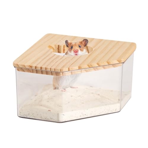 Pasdrucn Haustier Hamster Badezimmer, Hamster Sand Badebehälter, Sandbad Container Toilette mit Naturholzabdeckung für Rennmäuse Ratten Mäuse (B) von Pasdrucn