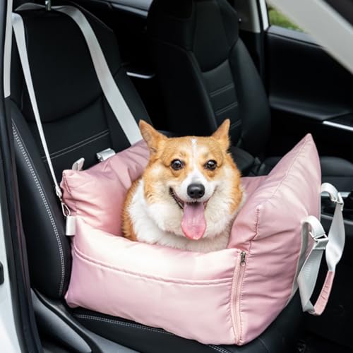 Pasdrucn Waschbarer Hundesitz Auto Kleine Hunde, Hunde Autositz Für Kleine/Mittlere Hunde, 55x50x30cm Hundeautositz Hundesitz Mit Stabil Sicherheitsgurt Und Aufbewahrungstasche (Rosa) von Pasdrucn