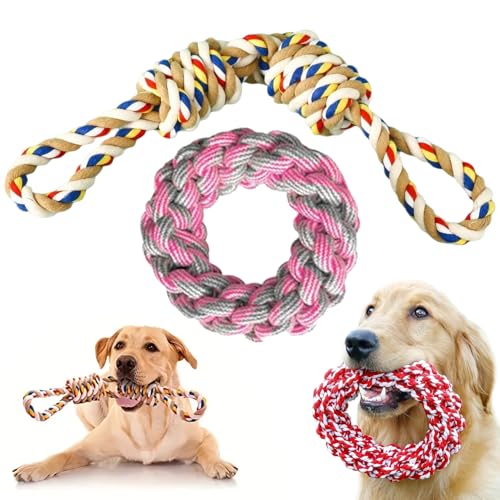 2pcs Hundeschneidspielzeug, Knoten und verdrehte Loop-Stile unzerstörbarer Hund Spielzeug, umweltfreundlichem, weastbesten interaktiven Hundeseilspielzeug für Zähnereinigen und Kauen, Hundespeisespie von Pastoralist