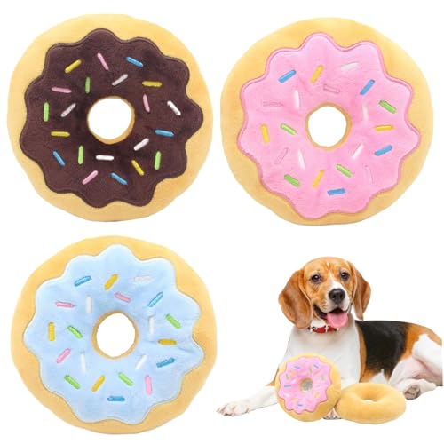 3pcs Donut Hundespielzeug, 6 -Zoll -Bissen -Squeaker -Sound -Hunde -Donut -Spielzeug mit exquisiten Stickereien, interaktives weiches Plüschspielzeug für kleine mittelgroße und große Hunde, Donut Hun von Pastoralist