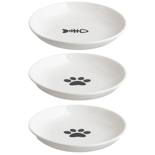 3pcs Keramik-Katzenschalen, 2 Stile 250 ml Katzenfutterschale, Rutschkatze-Fütterungsschalen mit Silikonbasis, breite und Flache Kätzchenschalen für fluchtfreundliche 5,9x1.1, Kätzchenschalen von Pastoralist