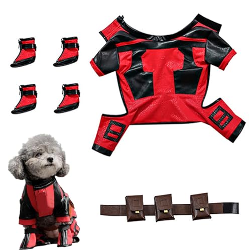 Dogpool-Kostüm für Hunde, 1 Set-Hundepool-Kostüm mit Gürtel und Stiefeln, Superdog-Kostüm für kleine Hunde Halloween Christmas Cosplay (S, 4,5-5 kg) von Pastoralist