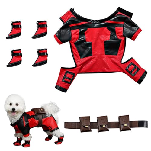 Dogpool-Kostüm für Hunde, 1 Set-Hundepool-Kostüm mit Gürtel und Stiefeln, Superdog-Kostüm für kleine Hunde Halloween Weihnachts-Cosplay (M, 4,5-7,5 kg) von Pastoralist