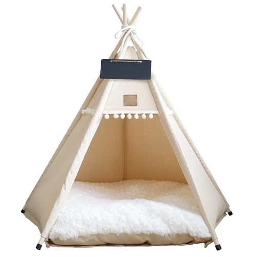 Hunde & Katze Teepee tragbare Haustier Tipee Zelte mit Kissen und Kleiner Tafel 24 Zoll hohe waschbare Hundehaus Welpe süßes Bett für Haustiere unter 7 kg, Hund Tepee von Pastoralist