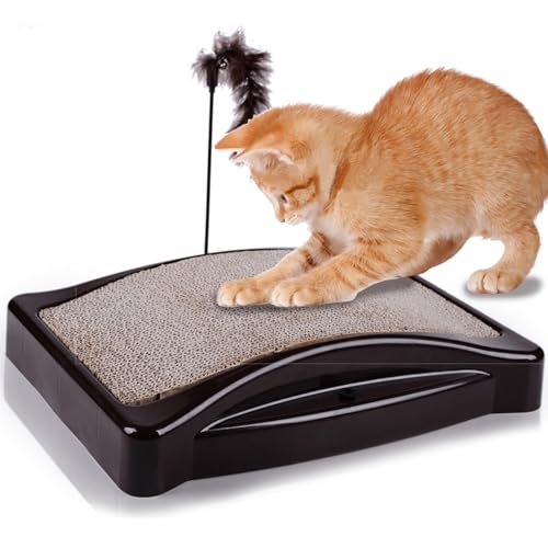 Katzenkratzerbrett gewölbter Wellpapier Katzenkratzer mit gefiederter Katzen Teaser Stress Relief Cat Scratchers für Innenkatzen zum Training, Möbelschutz, Katzenkratzer von Pastoralist