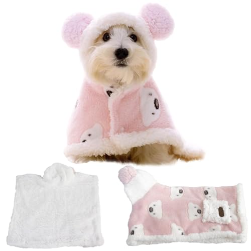 Kleine Hundemäntel für den Winter, warme Koralle Fleece-Hundehundschal mit Kapuze, niedliche, verdickte Hunde Umhangdecke, Hundewintermantel für kleine Hunde (M, 3-5 kg) von Pastoralist