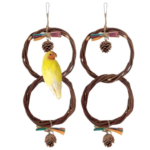 2 Packungen Natürliche Hölzerne Ring Vogel Schaukel Barsch, 16 Zoll Große Dual Circle Cage Hanging Toys, Vogel Barsch Klettern Mit Tannenzapfen Kauspielzeug von PatPatPet