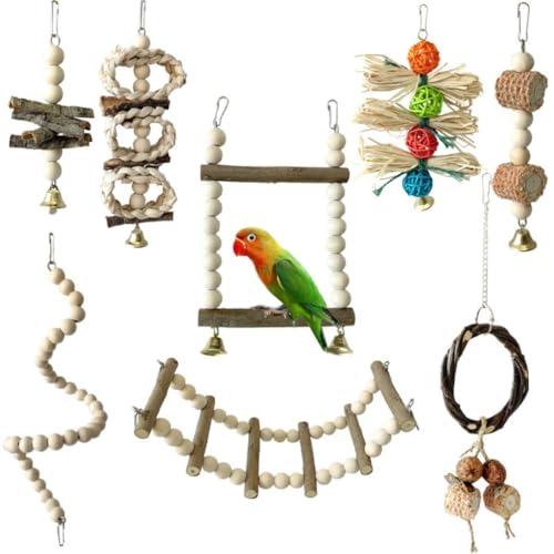 8PCS Vogel Papagei Swing & Chew Spielzeug, Kauen Stehend Hängende Barsch Hängematte Klettern Leiter Vogelkäfig Spielzeug Für Wellensittich, Sittich, Sittich, Nymphensittich, Mynah, Love Birds von PatPatPet