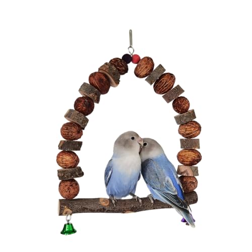 Natürliches Apfel-Holz-Walnuss-Vogelschaukel-Sitzstangen-Papageien-Hängespielzeug, Vogel-Turnhallen-Ständer-Spielzeug, Vogelkäfig-Pick-Kauspielzeug Für Kleine Vögel (A,15CM) von PatPatPet