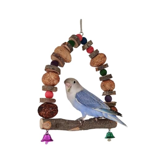 Natürliches Apfel-Holz-Walnuss-Vogelschaukel-Sitzstangen-Papageien-Hängespielzeug, Vogel-Turnhallen-Ständer-Spielzeug, Vogelkäfig-Pick-Kauspielzeug Für Kleine Vögel (B,15CM) von PatPatPet