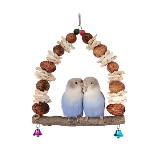 Natürliches Apfel-Holz-Walnuss-Vogelschaukel-Sitzstangen-Papageien-Hängespielzeug, Vogel-Turnhallen-Ständer-Spielzeug, Vogelkäfig-Pick-Kauspielzeug Für Kleine Vögel (E,15CM) von PatPatPet