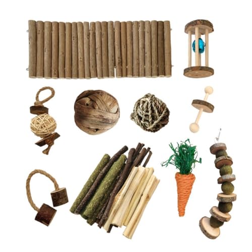 PatPatPet 10PCS Set Kaninchen Kauspielzeug Für Zähne, Natürliches Kaninchenspielzeug Apfelholz Gras Timothy Sticks Kauen Und Behandeln Für Meerschweinchen Hamster Chinchillas von PatPatPet