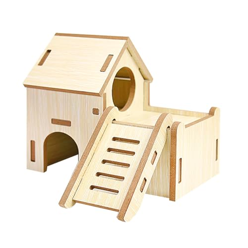 PatPatPet 2-lagiges Hamsterhaus Aus Holz, Kleintier-Hamsterhaus Mit Kletterleiter Und Fenster, Abnehmbare Hamsterhütte Zum Spielen/Kauen/Verstecken von PatPatPet