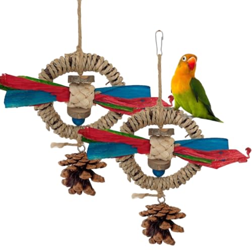 PatPatPet 2Pcs Haustier Vogel Spielzeug, Sittich Spielzeug Natürliche Vogelspielzeug Vogelkäfig Zubehör, Swinging Kauen Hängenden Stehenden Vogel Schaukeln Geeignet Für Wellensittich, Sittich von PatPatPet