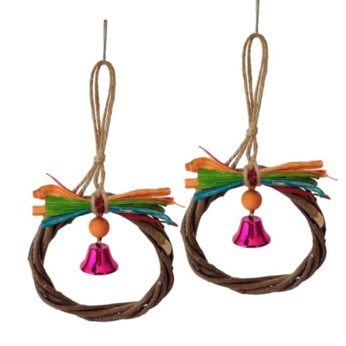 PatPatPet 2Pcs Natürlichen Apfel Holz Vogel Schaukel Ring, Vogelkäfig Schaukel Barsch Hängende Spielzeug Mit Glocken Für Papagei Nymphensittiche Wellensittich Conure Finken Lovebirds von PatPatPet