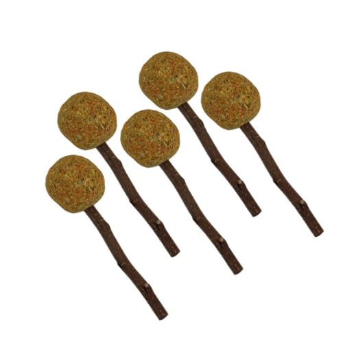 PatPatPet 5PCS Lollipop Form Kauen Sticks Für Hamster Kaninchen Gerbils Ratten Meerschweinchen Chinchillas, Natürliche Heu Sticks Für Kleintiere Zähne (Gelb) von PatPatPet