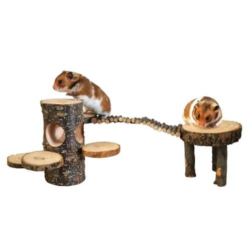 PatPatPet Hamster Klettern Hölzernen Stand Plattform, Holz Spielplatz Hamster Spielen & Kauen Spielzeug, Natürliche Holzbrücke Käfig Dekoration Für Zwerghamster, Syrer Hamster, Rennmaus, Maus, Ratte von PatPatPet