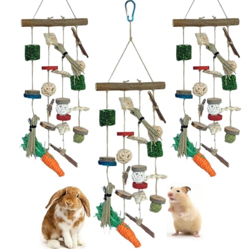 PatPatPet Satz Von 3 Strings Bunny Chew Toys Für Zähne, Natürliche Kaninchen Spielzeug Apfel Holz Maiskolben Kauen Und Behandeln Für Meerschweinchen Hamster Chinchillas von PatPatPet