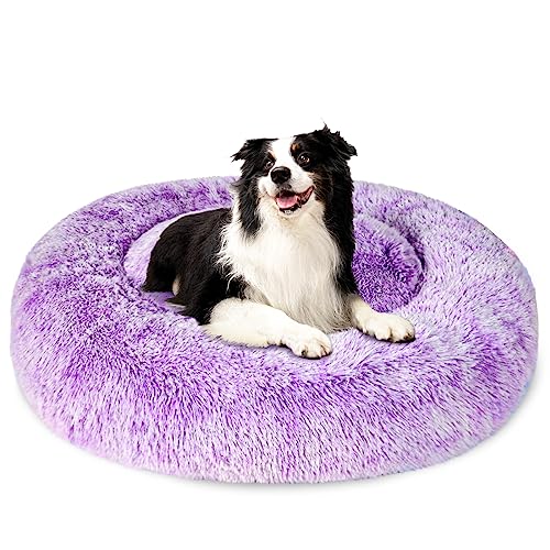 Patas Lague Calming XL Hundebett für große Hunde, flauschig, weich, gemütlich, Katzenbett, Kunstfell, Anti-Angst-Plüsch, Donut-Kuschelkuschel, waschbares Haustierbett für alle Jahreszeiten (91,4 cm, von Patas Lague