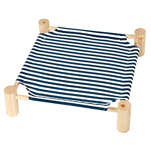 Patas Lague Hängematte für Katzen und Hunde, aus Holz, erhöhtes kühlendes Outdoor-Bett für den Sommer, Katzenbetten für drinnen Katzen, Katzenbetten Möbel Haustierbett Welpenbett (blaue Streifen) von Patas Lague