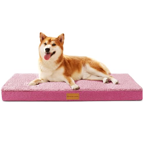 Patas Lague Orthopädisches Hundebett für große Hunde, weich, bequem, wasserdicht, Eierkisten-Schaumstoff, mittlere Haustierbett-Matte mit abnehmbarem, waschbarem Bezug, 91,4 x 61 cm, Rosa von Patas Lague