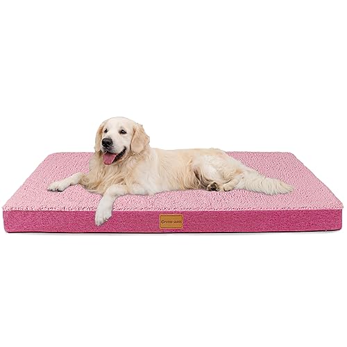 Patas Lague Orthopädisches XXL-Hundebett für extra große Hunde, 121,9 x 76,2 cm, weich, bequem, wasserdicht, Eierkisten-Schaumstoff-Matte mit abnehmbarem, waschbarem Bezug, Rosa von Patas Lague