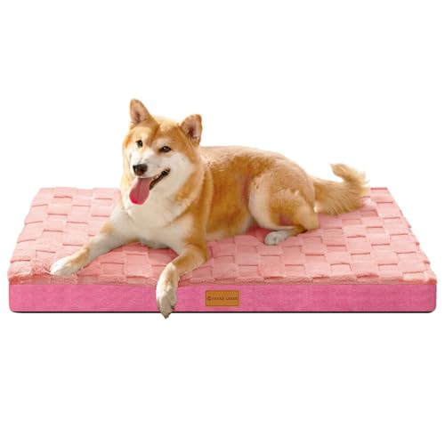 Patas Lague Kariertes orthopädisches Hundebett für mittelgroße Hunde, 91,4 x 61 cm, wasserdicht, mittelgroße Hundebetten mit abnehmbarem, waschbarem Bezug, Schaumstoff-Haustierbettmatte mit von Patas Lague