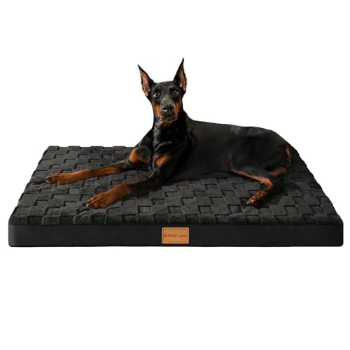 Patas Lague Orthopädisches Hundebett für große Hunde, wasserdicht, weich, warm, bequem, Schaumstoff-Matte mit abnehmbarem, waschbarem Bezug und rutschfester Unterseite, 91,4 x 61 cm, Schwarz von Patas Lague