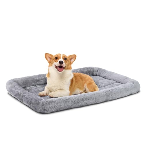 Patas Lague Nackenrolle Hundebett für mittelgroße Hunde, 76,2 x 50,8 cm, weiches Schaumstoff-Hundesofa, Haustierbett, maschinenwaschbar, für mittelgroße Hunderassen, Grau von Patas Lague