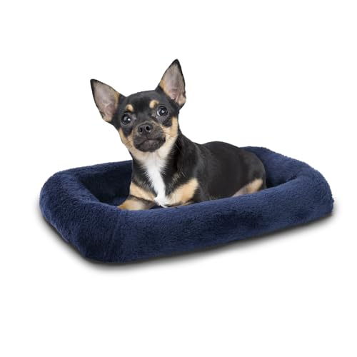 Patas Lague Nackenrolle für kleine Hunde, 40,6 x 30,5 cm, weiches Schaumstoff-Hundesofa, Haustierbett, maschinenwaschbar, für kleine Haustierrassen, Marineblau von Patas Lague