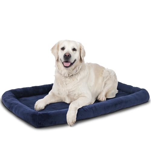 Patas Lague Nackenrolle für mittelgroße Hunde, 91,4 x 61 cm, weiches Schaumstoff-Hundesofa, Haustierbett, maschinenwaschbar, für mittelgroße Hunderassen, Marineblau von Patas Lague