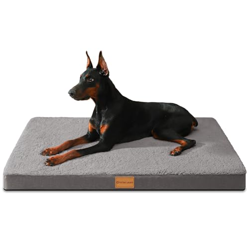 Patas Lague Orthopädisches Hundebett aus Schaumstoff für große Hunde, waschbarer Bezug, rutschfest, wasserdicht, 106,7 x 71,1 cm, Grau von Patas Lague